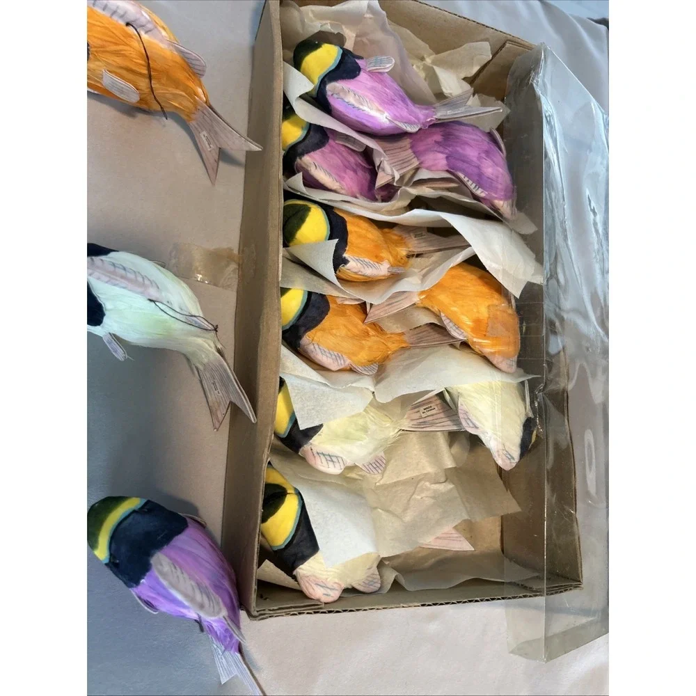 12 Colorful Decorative Paper Fish Hanging Made With‎ Real Bird Feathers